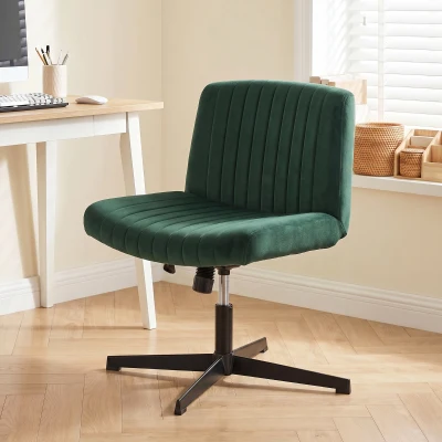 HOMCOM Flannel Armless Office Chair Criss Cross Legged Green