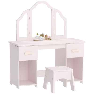 AIYAPLAY Kids Vanity Table Set Tri-Folding Mirror Pink
