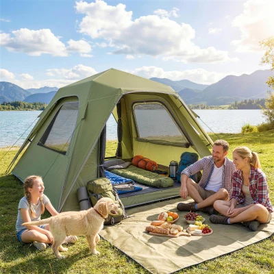 Outsunny Pop-Up Camping Tent Waterproof 3-4 People Green