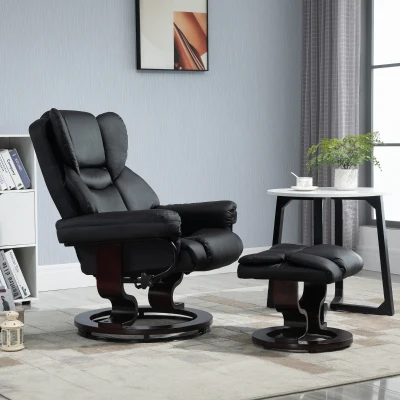 HOMCOM Fauteuil met kruk, ligfunctie, draaibaar, tot 160 kg, kunstleer, metalen frame, zwart, 80 x 79 x 100 cm