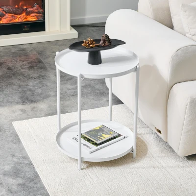 Table d'appoint ronde à 2 niveaux, Blanc