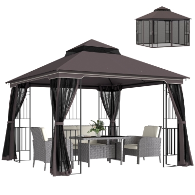 Outsunny Gazebo da Giardino 3x3m con Zanzariera Tetto Doppio