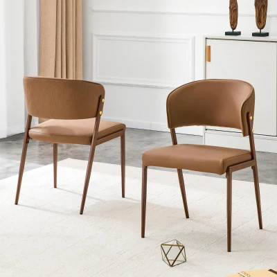 Chaise de salle à manger moderne rembourrée, Marron