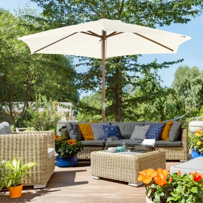Outsunny Zonnescherm tuinscherm zonwering 3-delig bamboe 180/㎡ polyester crème