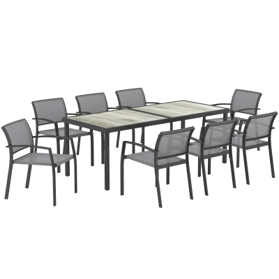 Outsunny Set da Giardino con Tavolo e 8 Sedie Impilabili Grigio