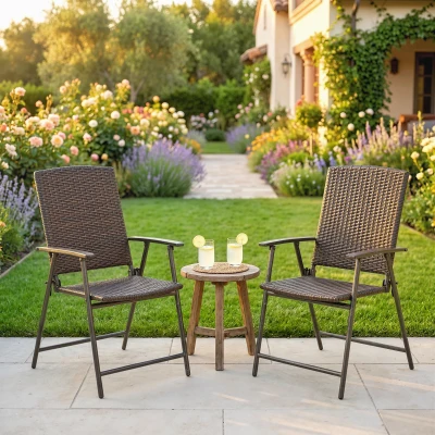 Outsunny Folding Rattan Chairs Set of Two Brown