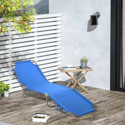 Outsunny Opvouwbare ligstoel met verstelbare rugleuning, roestvrij metalen frame, 187 x 55 x 24, Blauw