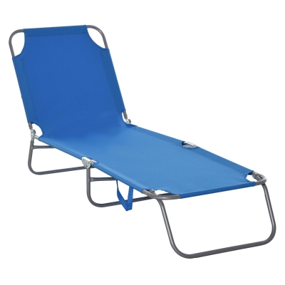 Outsunny Opvouwbare ligstoel met verstelbare rugleuning, roestvrij metalen frame, 187 x 55 x 24, Blauw
