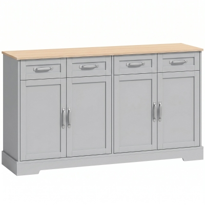 HOMCOM Sideboard Kitchen Cabinet 140cm 4 Drawers Grey