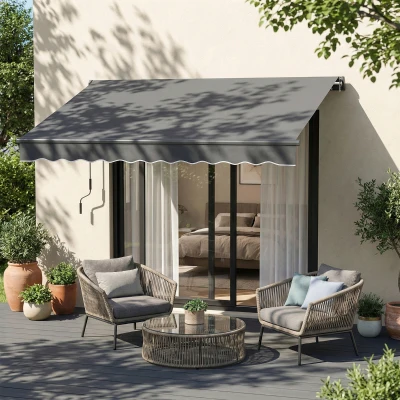 Outsunny Store Banne Manuel 3,5x3m Gris Rétractable UV Résistant