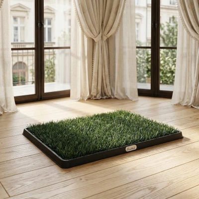 PawHut Toilette Chien 63x50,5cm Gazon Synthétique Lavable Noir