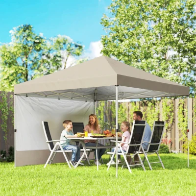 Outsunny Gazebo Pop-Up 3x3 m con Parete Laterale Beige