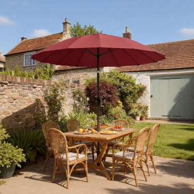 Outsunny Shanghai Parasol 2m Fibreglass Wine Red