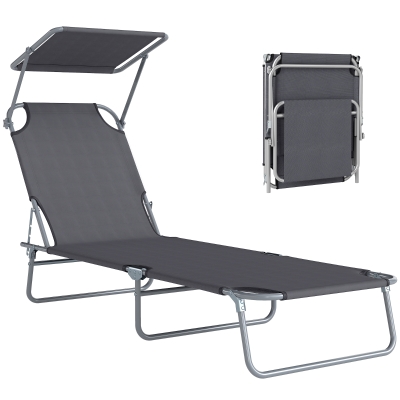 Outsunny Transat Gris Pliable Multi-positions Pare-Soleil