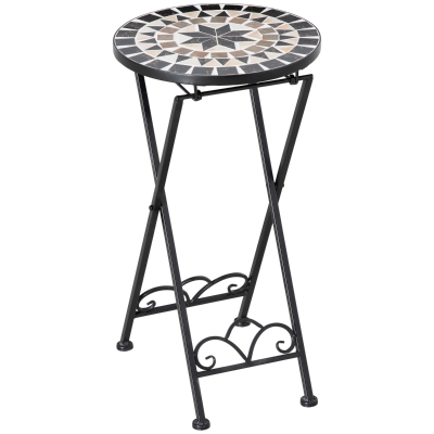 Outsunny Plantenstandaard Ø36 x 67 cm Bloemenstandaard Opvouwbaar Rond voor Balkon Steenmozaïek Tuin Indoor Outdoor Meerkleurig