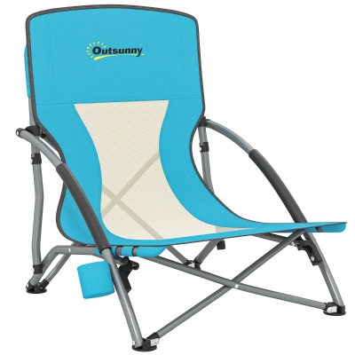 Outsunny Chaise Pliante Camping Légère avec Porte-Gobelet Bleu