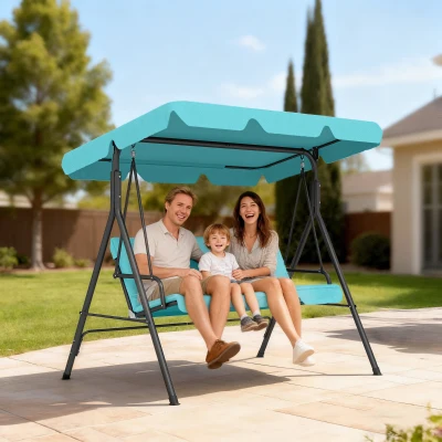 Outsunny Balancín de Jardín Exterior Columpio de 3 Plazas con Toldo Ajustable y Marco de Acero 172x110x153 cm Verde Azulado