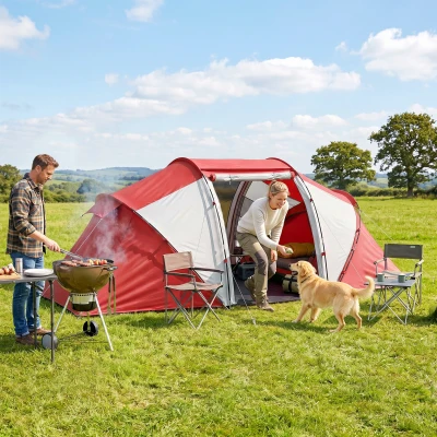 Outsunny Camping Tent 4-6 Man UV Protection Grey/Red