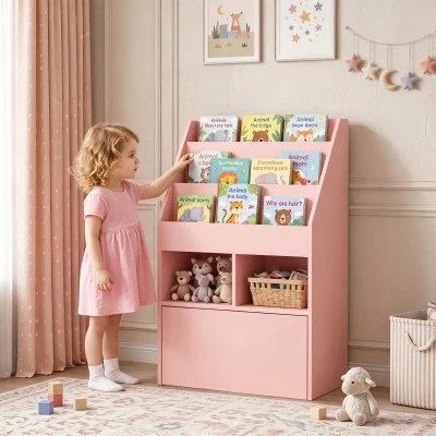 HOMCOM Libreria per Bambini con Ripiani e Cassetto Rosa