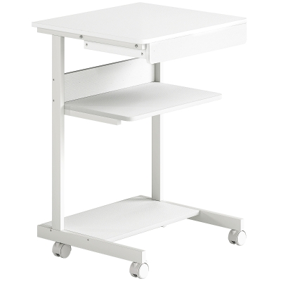 HOMCOM Bureau Ordinateur Blanc 56x51cm avec Rangement et Roues