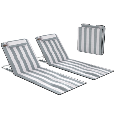 Outsunny Set of 2 Foldable Beach Chairs Metal Light Grey