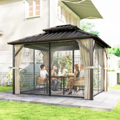 Outsunny Hardtop Gazebo Aluminium Brown 3x3.6m