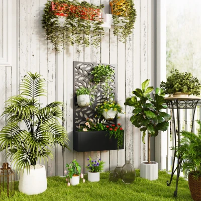Outsunny Metal Planter with Back Trellis - Black