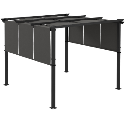 Outsunny Cenador para Exterior 3x3 m con Techo Deslizante Marco de Acero Impermeable y Anti-UV para Terraza Patio Gris Oscuro