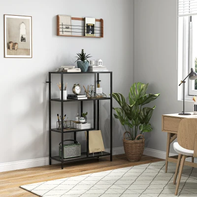 HOMCOM 4-Tier Bookshelf Open Shelves Charcoal Grey