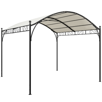Outsunny Pérgola de Jardín 3x3 m con Dosel UV30+ Estructura de Metal Galvanizado Techo Arqueado Pabellón para Exterior Crema