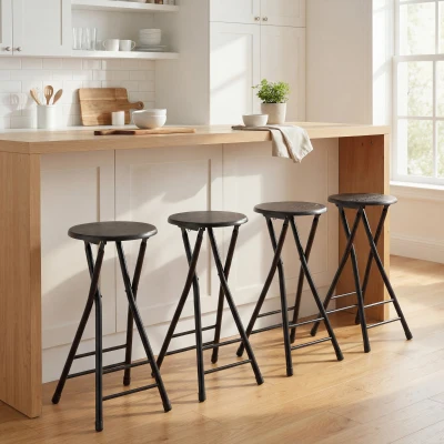 HOMCOM Set 4 Sgabelli Pieghevoli con Poggiapiedi 34x30x70 cm Nero