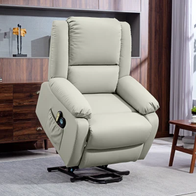 HOMCOM Sillón Levanta Personas Eléctrico con 8 Punto de Masaje Función Calentamiento 2 Controles Remotos y Bolsillo Gris Claro