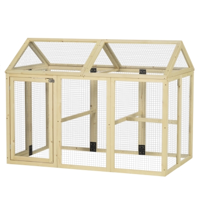 PawHut Gallinero para Exterior 140x88,5x106 cm con 3 Perchas Marco de Madera y 2 Puertas con Cierre Madera Natural