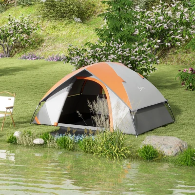 Outsunny Tenda da Campeggio con Finestra e Gancio Grigio Arancio