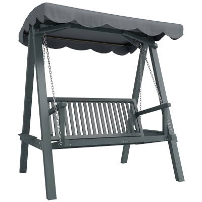 Outsunny Wooden 2-Seater Swing Chair with Canopy Grey