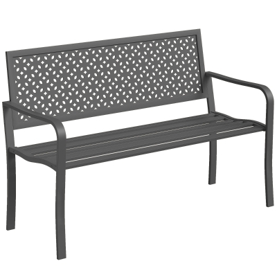 Outsunny Banc Extérieur Métal 2 Places Dossier Géométrique Gris