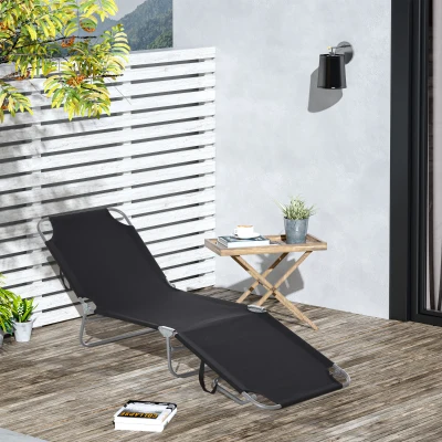 Outsunny Opvouwbare ligstoel met verstelbare rugleuning, roestvrij metalen frame, 187 x 55 x 24, zwart