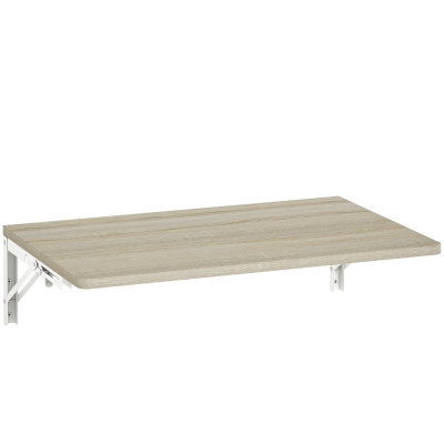 HOMCOM Wandklaptafel, 60x40 cm Klaptafel, Ruimtebesparend Zwevend Bureau met afgeronde hoeken, voor Homeoffice, Woonkamer, Slaapkamer, Keuken, Eiken