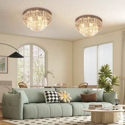 HOMCOM Crystal Pendant Lamps Set 2 Modern 7-Lights Silver