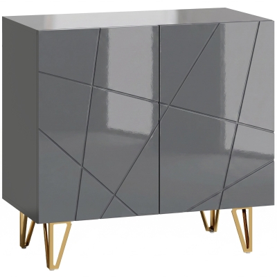HOMCOM Modern Sideboard High Gloss Hairpin Legs Grey