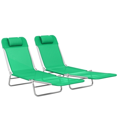 Outsunny Set of 2 Reclining Sun Loungers Steel Dark Green