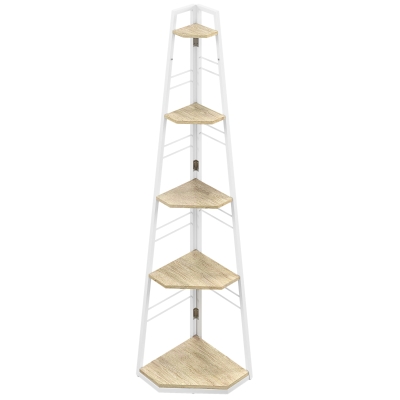 HOMCOM 5-Tier Corner Shelf Natural Wood
