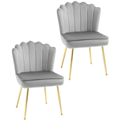 HOMCOM Shell Dining Chairs Set of 2 Velvet Grey