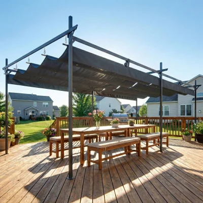 Outsunny Pérgola de Jardín 6x3 m Gazebo con Techo Retráctil de Poliéster Resistente a los Rayos UV Gris Oscuro