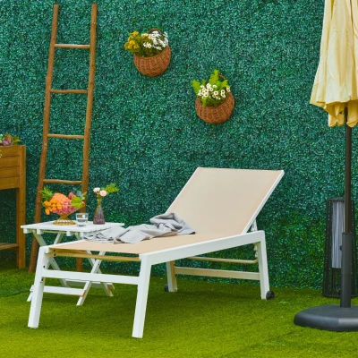 Outsunny Tumbona de Jardín de Aluminio Tumbona Exterior con Respaldo Reclinable en 5 Posiciones Carga 120 kg 169x65x102 cm Caqui