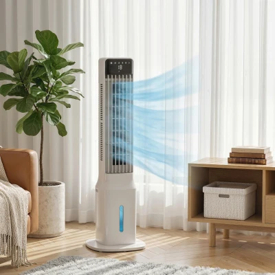 HOMCOM Climatizador Evaporativo de Torre 3 en 1 con Depósito de 9 L Oscilación 48° 3 Velocidades 3 Modos Temporizador Blanco