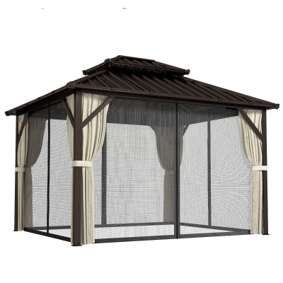 Outsunny Hardtop Gazebo Aluminium Brown 3x3.6m