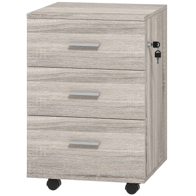 Vinsetto Cajonera de Escritorio con 3 Cajones Ruedas Cerradura 2 Llaves Archivador Móvil para Estudio Salón 40x40x61,5 cm Gris