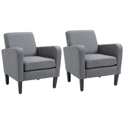 HOMCOM Modern Armchairs Upholstered Grey Rubber Wood