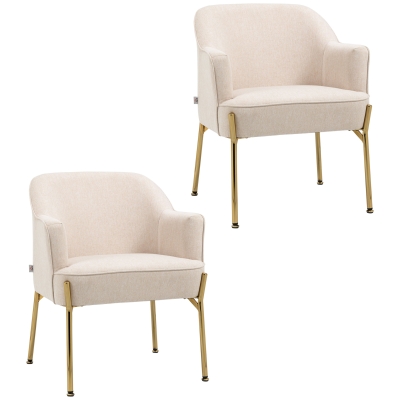 HOMCOM Accent Chair Set of 2 White with Gold Legs